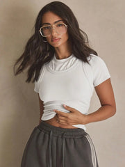 DOUBLE LAYER CROPPED FITTED VEST T-SHIRT