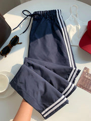 SIDE STRIPED DRAWSTRING WAIST WIDE LEG PANTS