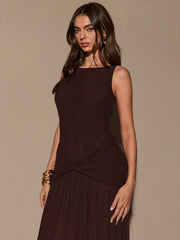 ROUND NECK SLEEVELESS TWIST WAIST MAXI DRESS