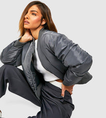 RUCHED DETAIL OVERSIZED BOMBER JACKET