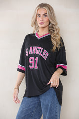 OVERSIZED LA 91 LOS ANGELES PRINT T-SHIRT COLLEGE TEE