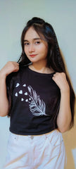 FEATHER AND HEART PRINT TEE-BLACK