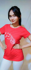 FEATHER AND HEART PRINT TEE-RED