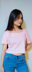 BASICS SQUARE NECK SOLID TEE-PINK