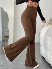 SOLID RIBBED FLARED-LEG PANT