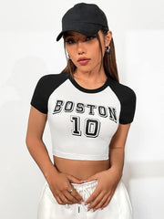 GRAPHIC RAGLAN SLEEVE CROP TEE T-SHIRT