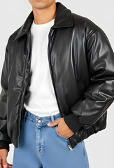 UNISEX PADDED FAUX LEATHER BOMBER JACKET
