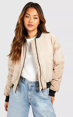 CONTRAST RIBBED BOMBER JACKET