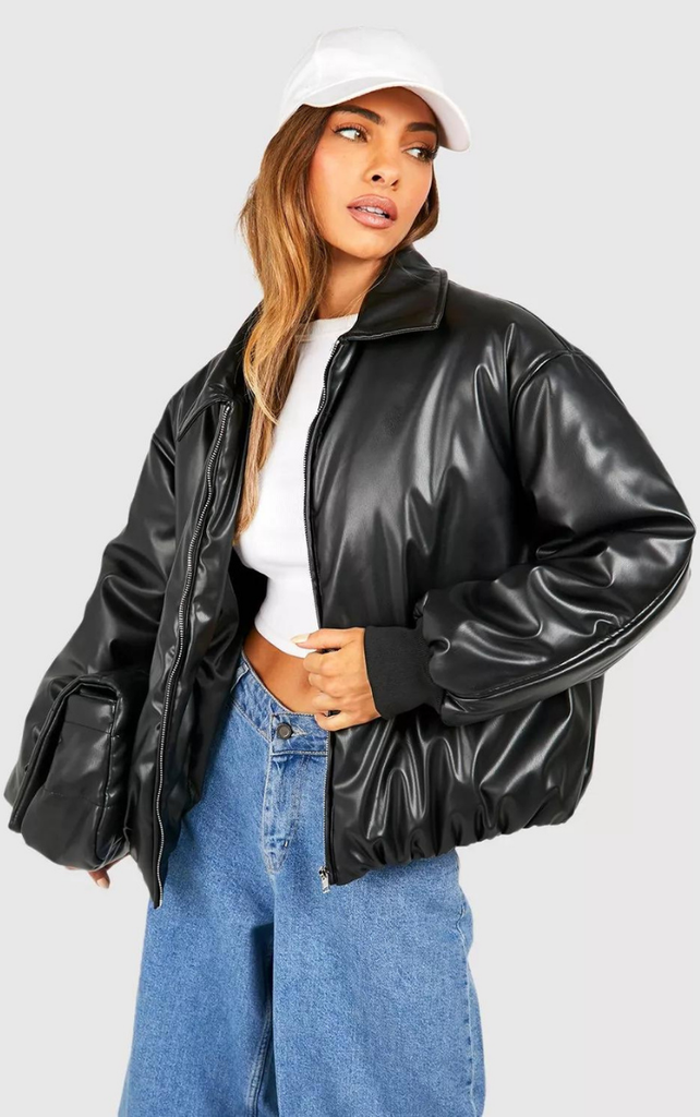 Long fake leather jacket best sale