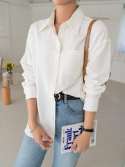 WHITE PATCH POCKET SHIRT WITH DROPPED SHOULDERS