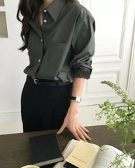 OLIVE PATCH POCKET SHIRT WITH DROPPED SHOULDERS