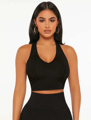 RIBBED KNIT BACKLESS CROP TANK TOP