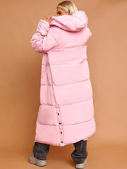 PETITE HOODED LONGLINE PUFFER JACKET-PINK