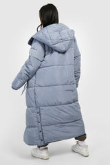 PETITE HOODED LONGLINE PUFFER JACKET-GREY