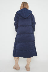 PETITE HOODED LONGLINE PUFFER JACKET-NAVY