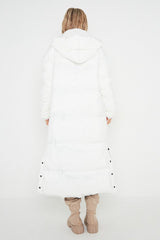 PETITE HOODED LONGLINE PUFFER JACKET-WHITE