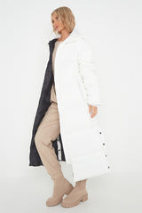 PETITE HOODED LONGLINE PUFFER JACKET-WHITE