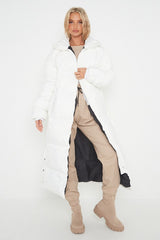 PETITE HOODED LONGLINE PUFFER JACKET-WHITE