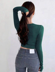 SLIM FIT CROP TOP LONG SLEEVES  T SHIRT