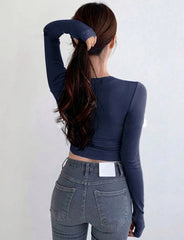 SLIM FIT CROP TOP LONG SLEEVES  T SHIRT