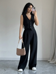 SLEEVELESS BLAZER VEST AND SUIT PANTS SET