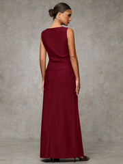 WOMEN'S SUMMER SET FEATURING SOLID SINGLE-BREASTED VEST AND MAXI SKIRT