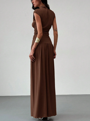 2PCS/SET STAND COLLAR RUCHED BLOUSE AND HIGH WAIST SKIRT SET