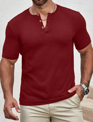 MEN T-SHIRTS FIT SHORT SLEEVE HENLEY TOP