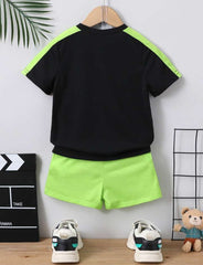 TODDLER BOYS PANDA PATCHED DETAIL CONTRAST SIDE SEAM TEE & SHORTS