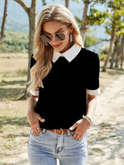 COLORBLOCK CONTRAST COLLAR BLOUSE