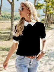 COLORBLOCK CONTRAST COLLAR BLOUSE