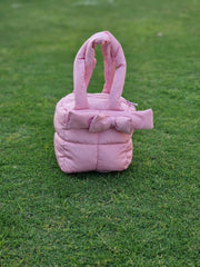 Puffer Bag Bow Tote Bag-Baby Pink