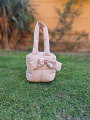 Puffer Bag Bow Tote Bag-Beige