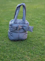 Puffer Bag Bow Tote Bag-Grey