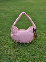 Quilted Puffer Hobo Bag Handbag for Outdoor Travel-BABY PINK