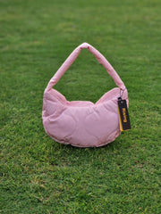 Quilted Puffer Hobo Bag Handbag for Outdoor Travel-BABY PINK