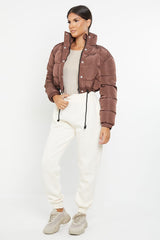 PADDED CROP PUFFER JACKET- CHOCOLATE