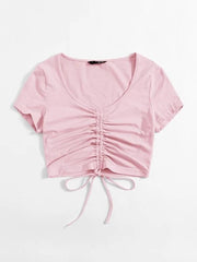 SOLID DRAWSTRING RUCHED TEE