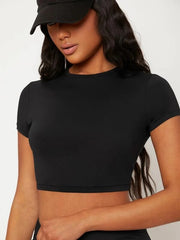 SOLID MOCK NECK CROP TOP-BLACK