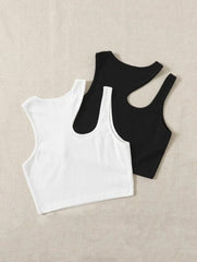 Cut Out Rib-knit Crop Top