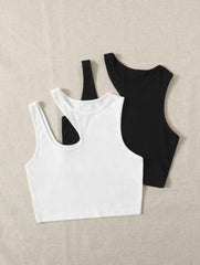 Pack of 2 Cut Out Rib-knit Crop Top