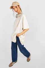 OVERSIZED CREW NECK BASIC TSHIRT-ECRU