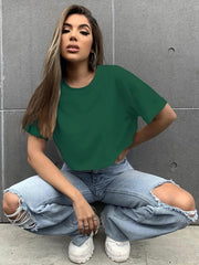 DROP SHOULDER OVERSIZED SOLID TEE-FOREST GREEN