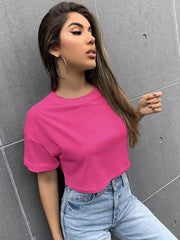 DROP SHOULDER OVERSIZED SOLID TEE-FUCHSIA