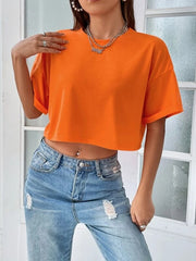 DROP SHOULDER SOLID TEE-ORANGE