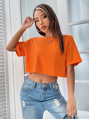 DROP SHOULDER SOLID TEE-ORANGE