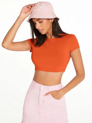 SOLID MOCK NECK CROP TOP-ORANGE