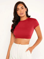 SOLID MOCK NECK CROP TOP-RED