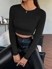 Round Neck Crop Tee-Black