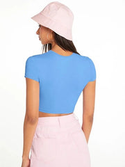 SOLID MOCK NECK CROP TOP-SKY BLUE